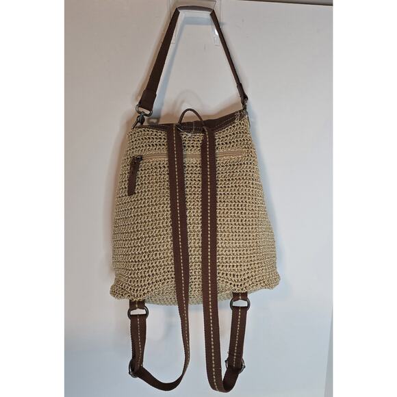 The Sak Avalon Backpack Beige/Brown Hand Crocheted Textile Purse - Picture 4 of 13